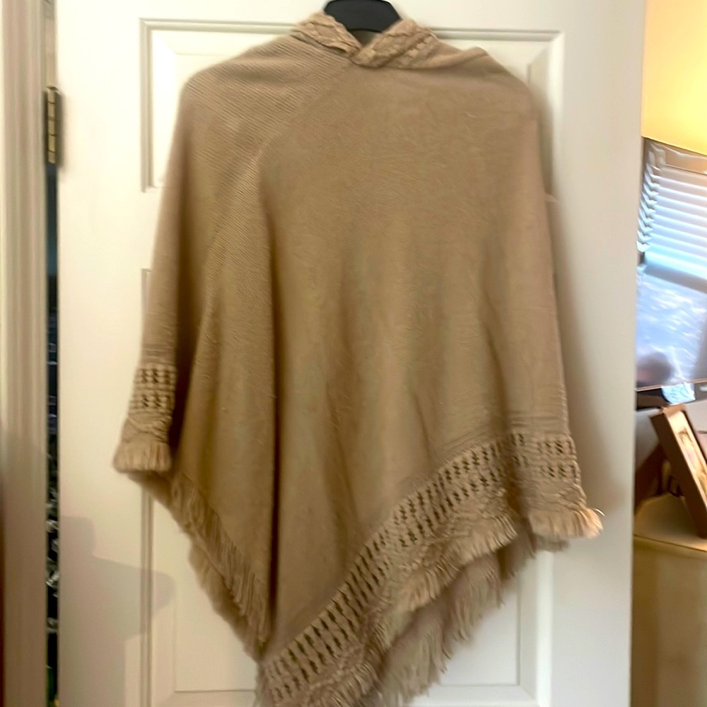 Beige poncho with hood